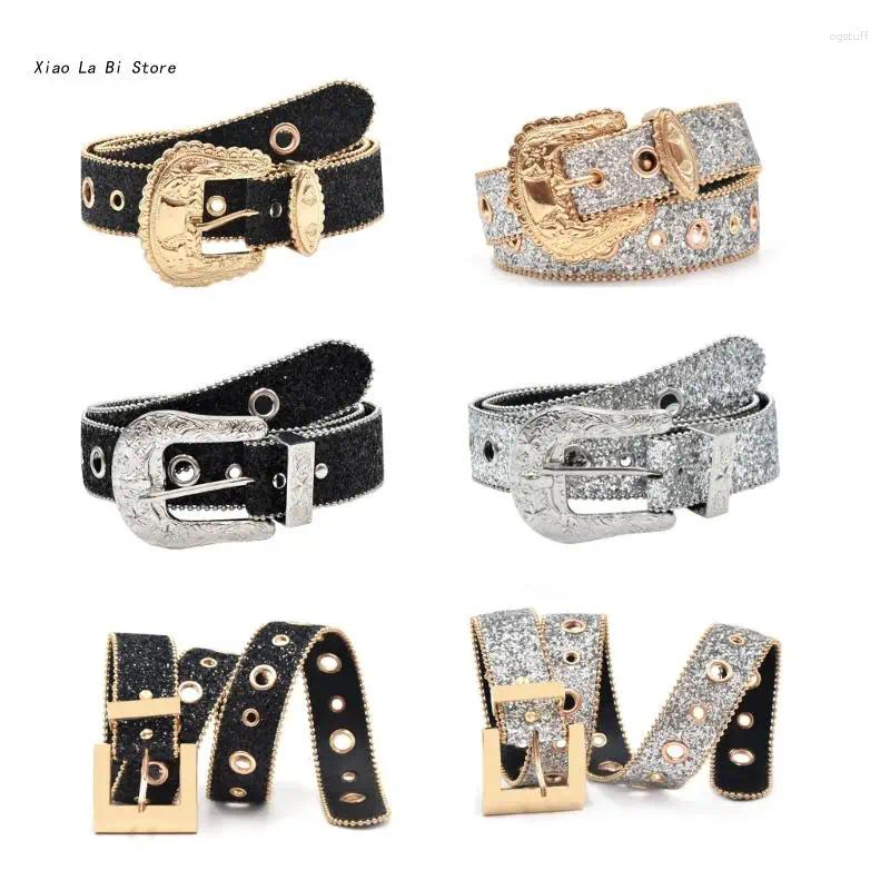 Belts XXFD Woman Relief Pattern Buckle Belt For Dress Sequins Waist Locomotive