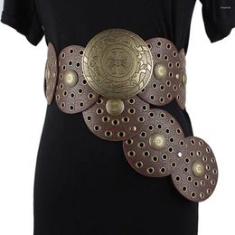 Belts Y2K Disc Retro Cowboy Round Hollow Belt Western Style PU Wide For Women