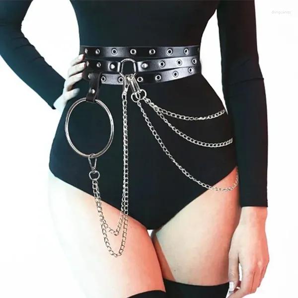 Ceintures Y2K unisexe femme jupe en cuir corset punk gothique rock harnais ceinture chaîne en métal corps shaper ceinture creuse accessoires
