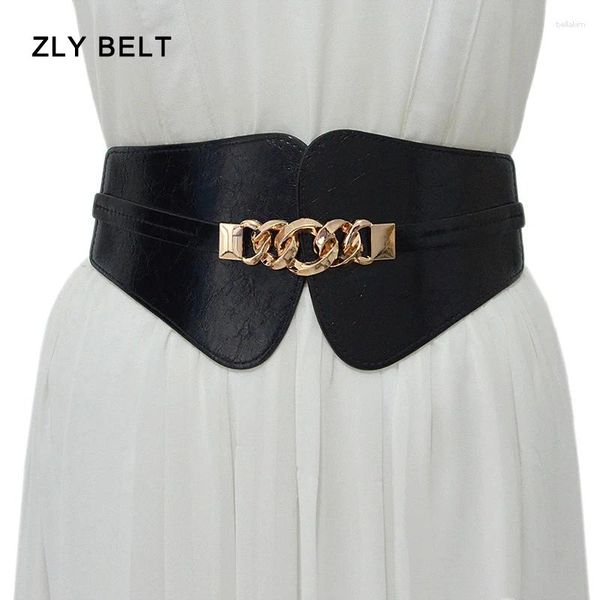 Cinturones Zly 2024 Banda de cintura de moda Material Luxury PU Material de cuero de metal dorado Hebilla ajustable Frosta de 68 cm cintura