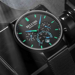 Belushi nieuwe mode heren horloges top luxe merk sport quartz lichtgevende waterdichte chronograaf polshorloge heren horloges 210329