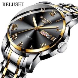 BELUSHI Top marque montre hommes en acier inoxydable affaires Date horloge étanche lumineux es hommes de luxe Sport Quartz poignet 2201173268