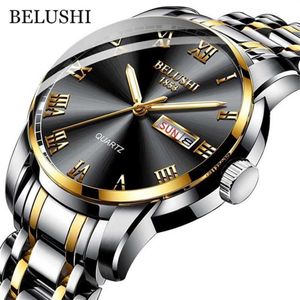 BELUSHI Topmerk Horloge Mannen Roestvrij Staal Business Datum Klok Waterdicht Lichtgevende es Heren Luxe Sport Quartz Pols 220117282v