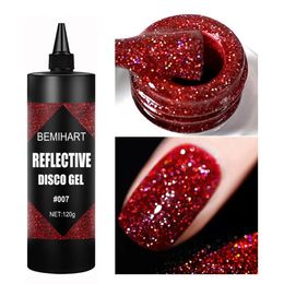 BEMIHART 120g Rode Reflecterende Disco Glitter Gel Kleurrijke Gebroken Diamant Fonkelende Semi Permanente Manicure Nail Art UV 240219