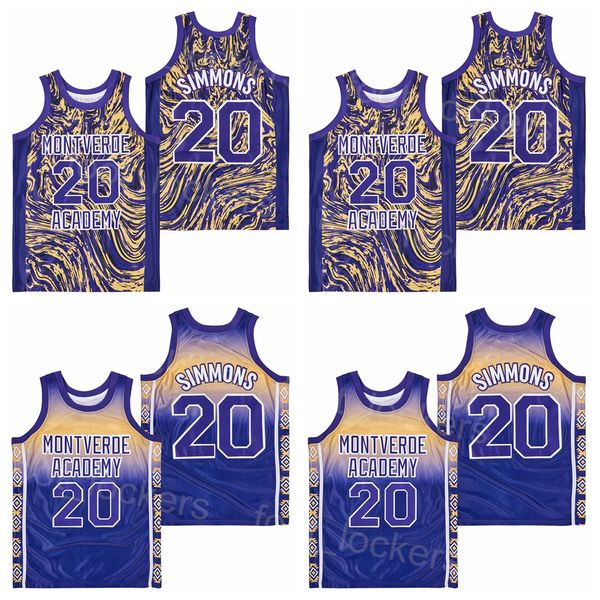 Ben Simmons High School Jersey 20 Baloncesto Montverde Academy Mármol Equipo Color Púrpura Moive HipHop College Universidad cosida Camiseta para fanáticos del deporte