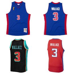 Ben Wallace Custom basketbal Jersey S-6XL Mitchell Ness jersey 2003-04 Finale trofee Mesh Hardwood Classics retro rood blauw wit Heren Dames Jeugd jerseys 3