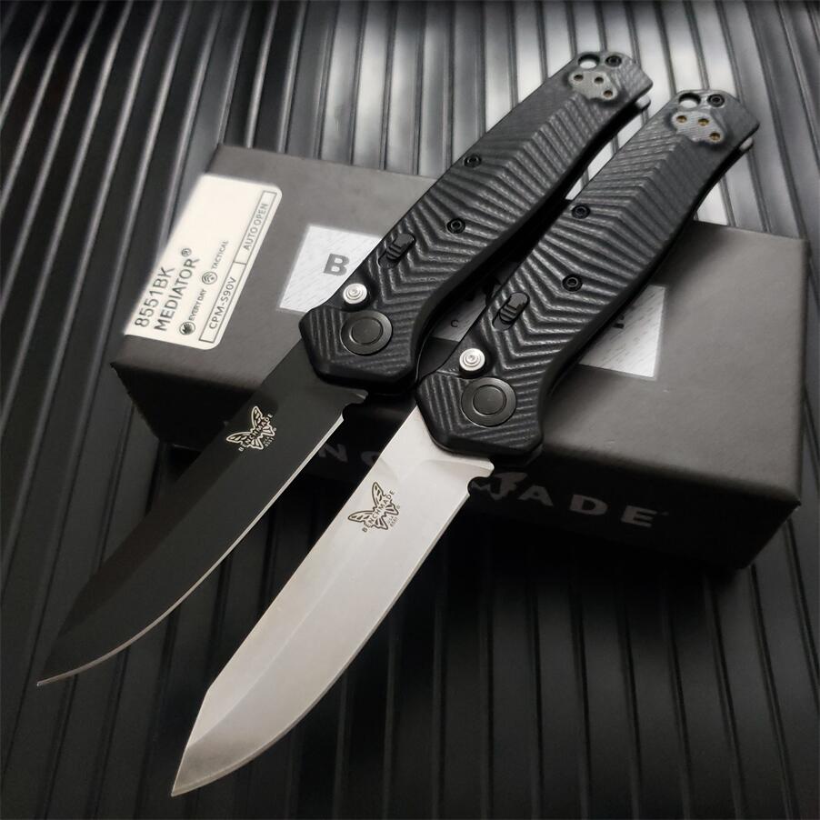 Benchmade Mediator AUTO 8551/8551BK Folding Knife 3.30" S90V Plain Blade Black G10 Handles Pocket Tactical Knives Outdoor Camping Hunting EDC 535 3400 4600 9400 TOOLs