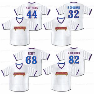 Benchwarmers Baseball Jersey 82 Richie Goodman 44 Matthews 32 Howie Goodman 68 Reedy Cquiet White Men's Pinstriped Jerseys