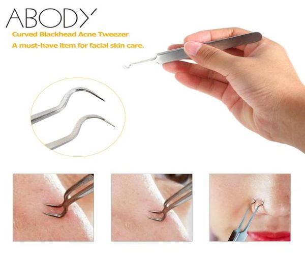 Clip Courbe à tête noire Clip Twezer en acier inoxydable Pimple Comédone Extracteur Facial Skin Nettoying Tool6128038