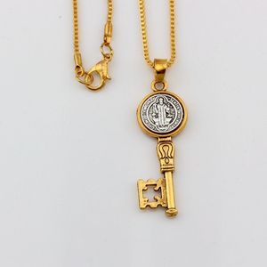 Benedict Medal Cross Key Alloy Charms Hanger Kettingen Reisbescherming Hangers Kettingen Antiek Zilver en Goud 20 stuks veel A-184r