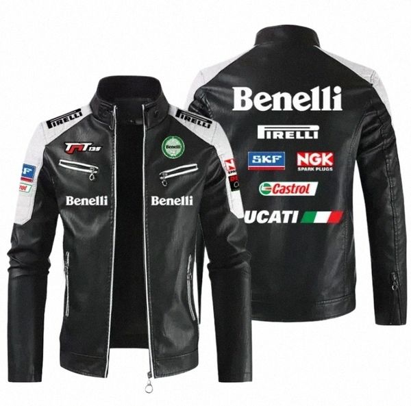 Benelli Car Logo moto PU veste en cuir Patchwork Biker vestes Casual Zipper manteau mâle moto veste Outwear manteau j8ch #