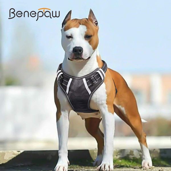 Benepaw respirant sans traction grand chien harnais gilet doux réglable réfléchissant durable harnais pour animaux de compagnie moyen gros chien contrôle facile 201104