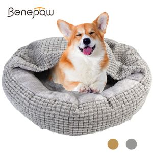 Benepaw Cozy Dog Bed Hotted Embluched Orthopedic Round Donut Pet Cuddler Anxiété Affiche lit Affaire Lounable Soft Nonslip Puppy Cat Cave