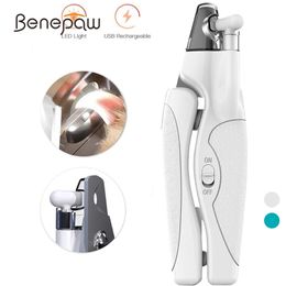 Benepaw Professional Light Dog Coupe-ongles Fichier USB Charge Sûr Poignée Ergonomique Pet Nail Clipper Trapper Toilettage Cutter 220423