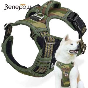 Benepaw Tactical No Pull Harnas voor Groot Medium Dogs Duurzaam Heavy Duty Camouflage Reflecterende Pet Harness Vest Controle Handvat 210729