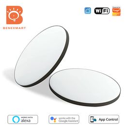 BENEXMART TUYA WIFI 24W Lámpara de montaje de superficie Ultrathin Luz de techo de LED inteligente RGBCW Lámpara de baño Dimmable Alexa Google Home