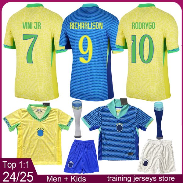 New Jerseys 2024 Brazils Vini Jr Mens Soccer Jersey Kids Football Kits à la maison 24 25 Richarlison Rodrygo Football Shirt Shirts Shirts Full Set