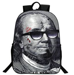 Benjamin Franklin Backpack Money Print Day Pack Rich Man Sac Sac Great Packsack Quality Rucksack Sport Schoolbag Outdoor Daypac2577085