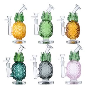 Unique Pineapple Glass Bong Hookah Recycler Bubbler Tuberías de agua 14 mm Aceite de junta hembra Dab Rig 7 pulgadas Accesorios para fumar Bongs con embudo Bowl Green Yellow Pipe