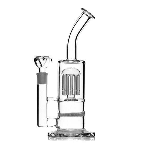 Tubería de agua Bent Neck Honeycomb Hookahs Bong Tree Perc con 8 brazos 18 mm articulación hembra y 11 pulgadas de alto