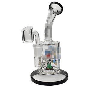 Gebogen nek waterpijpmini -glazen bong met 14 mm mannelijke kwarts banger cartoon dab rig kleine bongs voor roken 14 mm gewricht goedkope bong