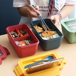 Caja Bento para adultos, a prueba de fugas, apto para microondas y lavavajillas, recipientes para el almuerzo con palillos y cucharas