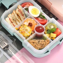 Bento Box Anti-Lekkage Peuter Lunchbox met 6 Cellen 920ml Simple Kids Students Food Container voor Thuis Office WXV SALE 2111108