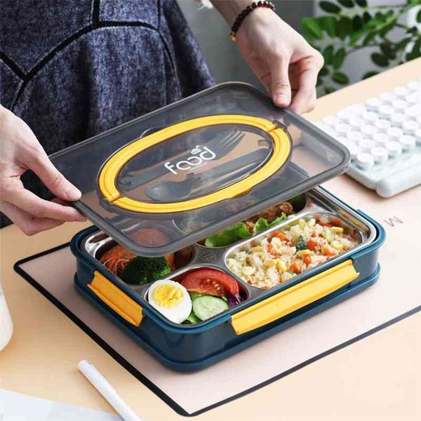 BOX Bento Style Japonais En Acier Inoxydable Déjeuner Food Warmer Fuites Petit-déjeuner pour enfants avec compartiment 210925