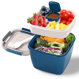Bento-dozen 1100 ml draagbare verzegelde lunchbox 2-laags raster salade lunchcontainer gezonde lunchbox bowl lunchbox 230407