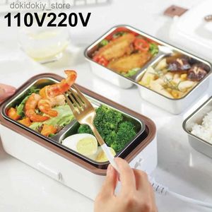 Bento -dozen 110V220V Elektrische lunchbox 304 Roestvrij staal draagbaar kantoor Keep warme Bento Box Hot Rice Cook Lunch Box Food verwarmer 800 ml L49