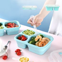 Bento -dozen 1360 ml Siliconen Inklapbare lunchbox 3Grid Lunch Bento Box Large Capaciteit Bowl Outdoor Portable Picnic Camping Folding Lunchbox 230515