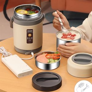 Bento Boxes 2/1.6L USB Elektrische verwarming Lunchbox Portable Studenten Office Bento Home Lunchbox Roestvrijstalen voedsel Warmer Bento Lunch Box 230515