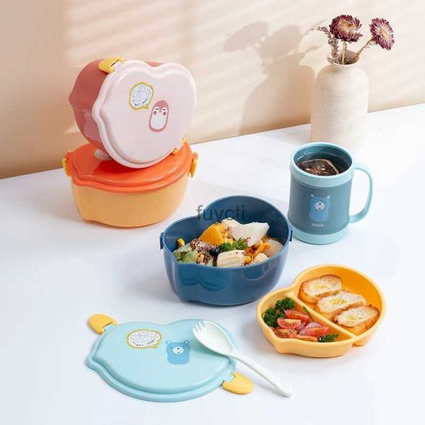 Cajas Bento Caja de almuerzo de plástico de 2 capas Microondas Dibujos animados Estudiante Niño Bento Grid Kawaii Contenedor de comida Fruta Mantenimiento fresco Lonchera portátil YQ240105