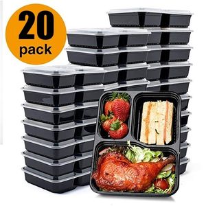 Boîtes à bento 20 pièces contenants de préparation de repas 3 compartiments stockage des aliments micro-ondes déjeuner avec couvercle 230414