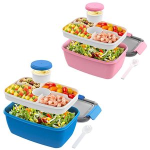 Bento -dozen 2L/1.1L Saladdoos Lunchbox Large conserverings saus Doos rechthoekig plastic bedrijf Afdichte voedselopslagcontainer 230407