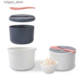 Bento Boxes 2L Horno de microondas Olla arrocera Contenedor de alimentos portátil Vaporizador multifunción Olla arrocera Bento Caja de almuerzo Utensilios para cocinar al vapor L240307