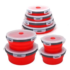 Bento Boxes 3/4 stks Set Ronde Siliconen Opvouwbare Lunchbox Magnetron Opvouwbare Kom Draagbare Opvouwbare Voedsel Container Doos slakom Met Deksel 230617