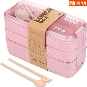 Boîtes à bento Boîte à bento en paille de blé à compartiment 3 en 1, vaisselle réutilisable, conteneurs à déjeuner, conteneurs de repas et de collations, boîte à déjeuner portable 231013