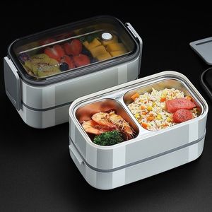 Bento Boxes 304 RVS Lunchbox voor Volwassenen Kinderen School Kantoor 1 2 Lagen Microwavable Draagbare Roosters Voedsel Opslag Containers 230627