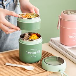 Bento Boxes 710ML Boîte À Lunch En Acier Inoxydable Tasse À Boire Avec Cuillère Alimentaire Pot Thermique Soupe Isolée Thermos Conteneurs Thermische lunchbox 230621