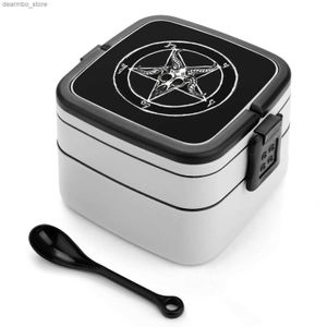 Bento Boxes Baphomet Pentagram Bento Box School Kids Worker 2Layers Food Storage Box Baphomet 666 Occulte Pentagram Gèvre Skull Magick L49