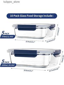 Bento Boîtes Coccot 10 pack Glass BPA Free Food Storage Conteners - Airtight Meal Préparez Lunch Bento Boxes avec couvercles L240307
