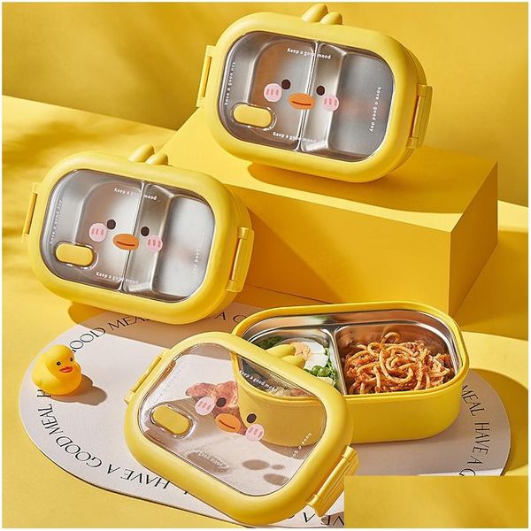 Bento Boîtes Boîte à lunch en acier inoxydable mignon École pour enfants Kawaii Scellé récipient alimentaire portable séparés avec une boîte à lunch chauffable 230616 Drop Dhyab