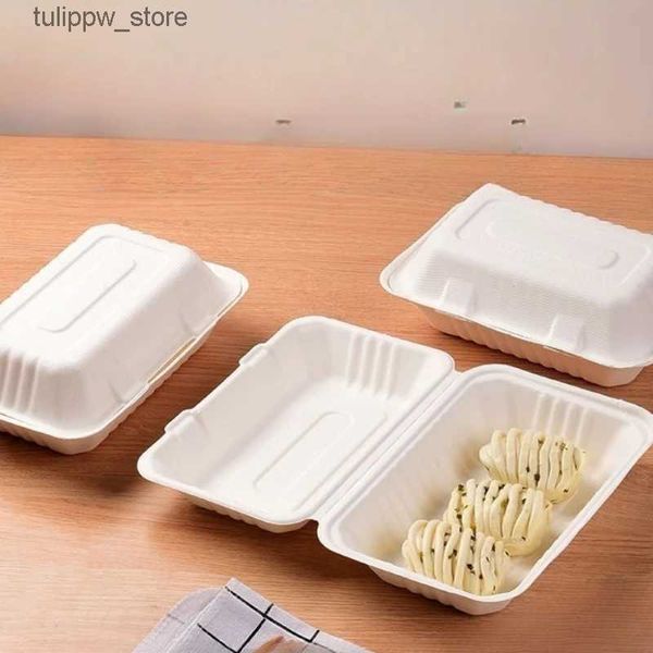 Cajas Bento Caja de almuerzo de pulpa degradable desechable Múltiples cajas de embalaje de hamburguesas de estilo americano de comida rápida con tapas Cajas de seguridad para almuerzo L240307