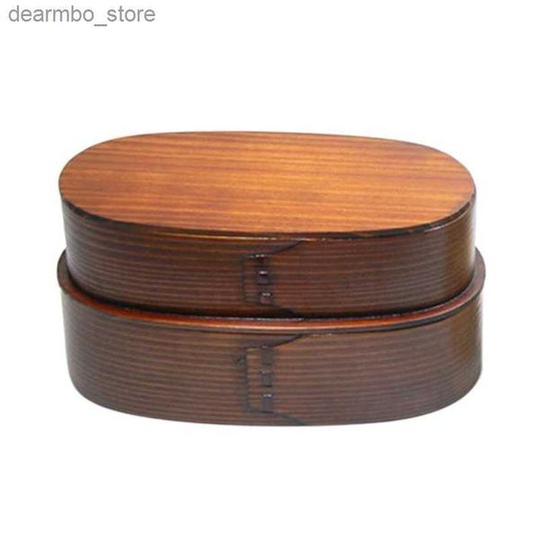 Boîtes à bento doubles couches en bois boîte à lunch japonaise portable bento boxes alimentaire avec compartiment cache-nique en bois l49