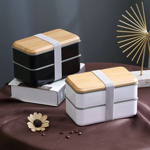 Bento Boxes Elastische gesp bento Box Dubbele laag Voedselopslag Container Microwave Portable Picnic Basket School Office Lunch Box 230407