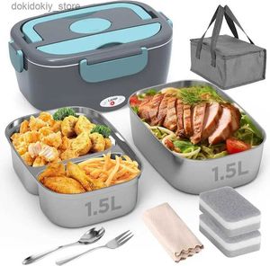 Boîtes à lunch Bento Box Electric Box Food - Boîte à lunch à chaleur rapide portable (12 V / 24V / 110V / 220V) - 2 paquet de récipients en acier inoxydable de 1,5 L L49