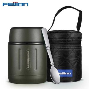 Bento Boîtes Feijian 500ml Food Food Chauffage 316 Asulé en acier inoxydable Isulaté CAN CHANDRENS Boîte à lunch avec cuillère Q240427