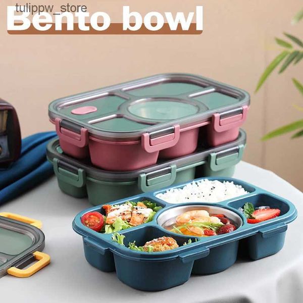 Cajas Bento Venta caliente Microondas Plato dividido Fiambrera con 5 compartimentos Caja Bento portátil Bandeja de comida para comedor separada para oficina de estudiantes L240307