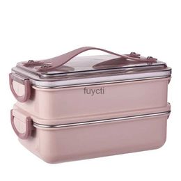 Bento Boxen HOUSBAY Roestvrijstalen Bento Box voor volwassenen Kinderen Lekvrije lunchbox Verdeelde voedselmaaltijdopslagcontainers Set Stapelbaar 2 lagen YQ240105